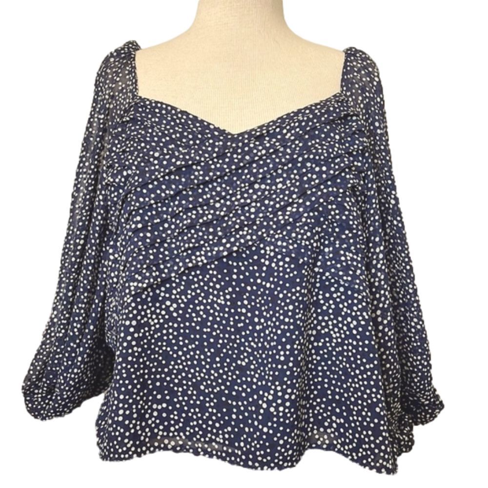 Express Blue and White Dot Blouse 3/4 length sleeves